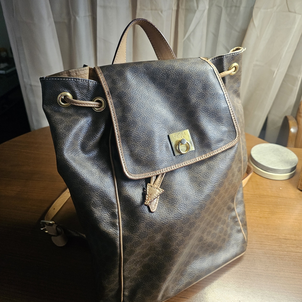 Celine Dark Brown Patterned Backpack With Tan Acc… - image 2
